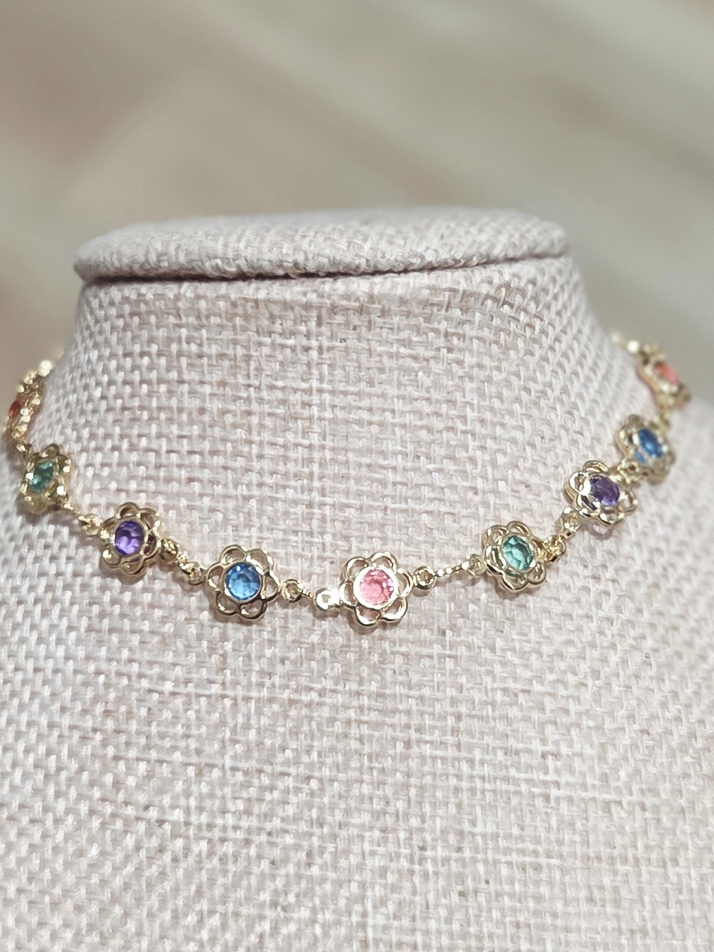 Gold Multi-Color Floral Station Anklet - Women Jewelry